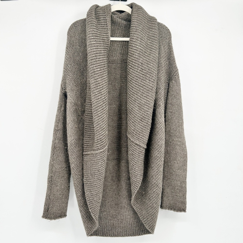 Ainos Womens Taupe Mohair Alpaca Merino Wool Italian Shawl Cardigan Sweater S/M